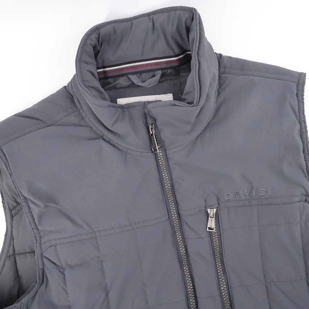 Orvis Quilted Full Zip Puffer Vest Gray Sleeveless Mens L